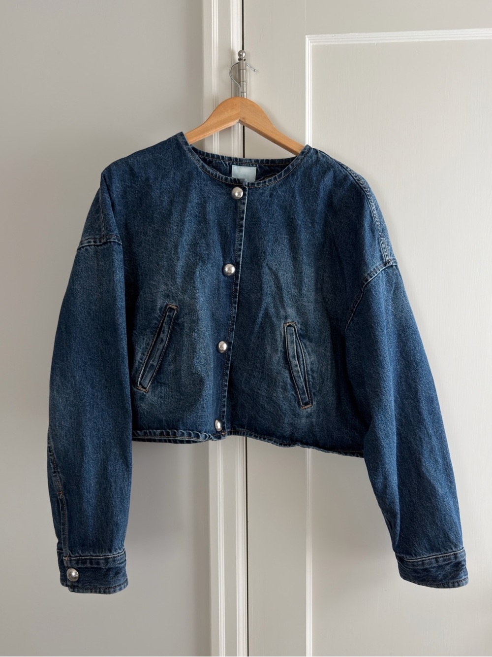 H&M Dark Blue Denim Cropped Jacket